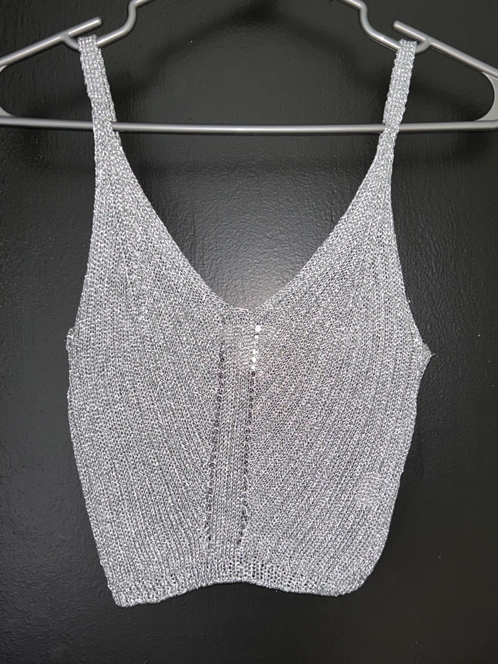 REVAMPED Silver Metallic Knit Crop Top • Size M